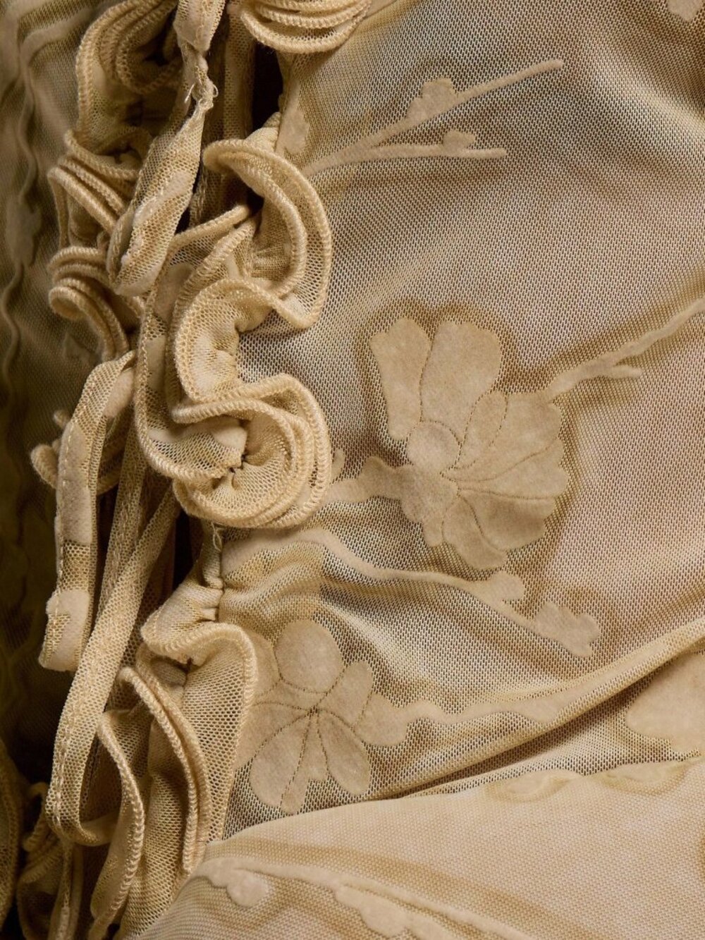 Cream Floral Mesh Boho Festival Women's Mini Skirt - Picture 7 of 7